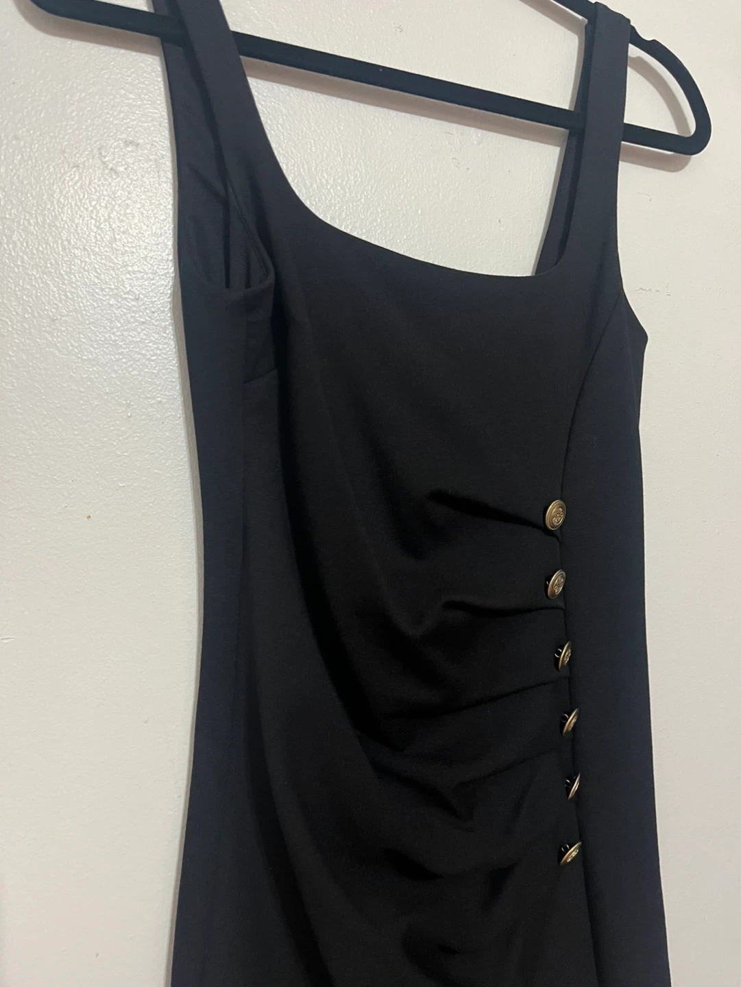 ZARA Black Ruched Button Detail Mini Dress - Size Small - photo 2
