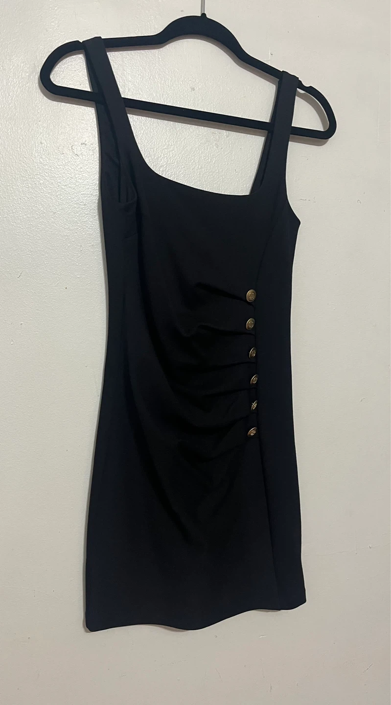 ZARA Black Ruched Button Detail Mini Dress - Size Small