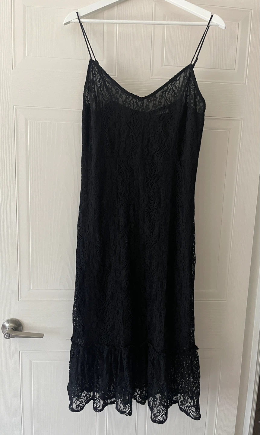 VILA Black Sheer Rosette Lace Midi Slip Dress size M - photo 2