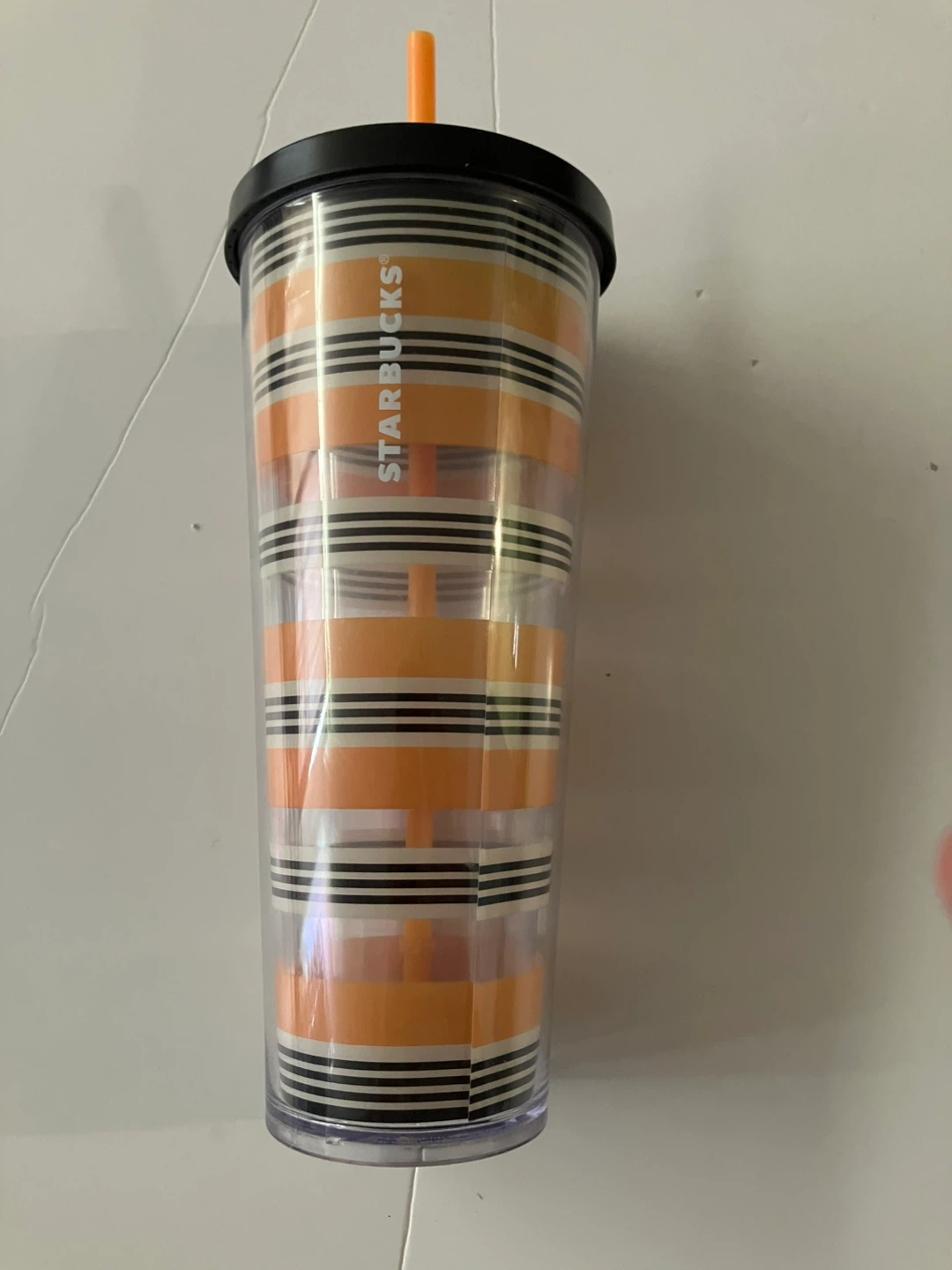 2018 Starbucks Black Orange Stripe Halloween Venti Tumbler 24oz
