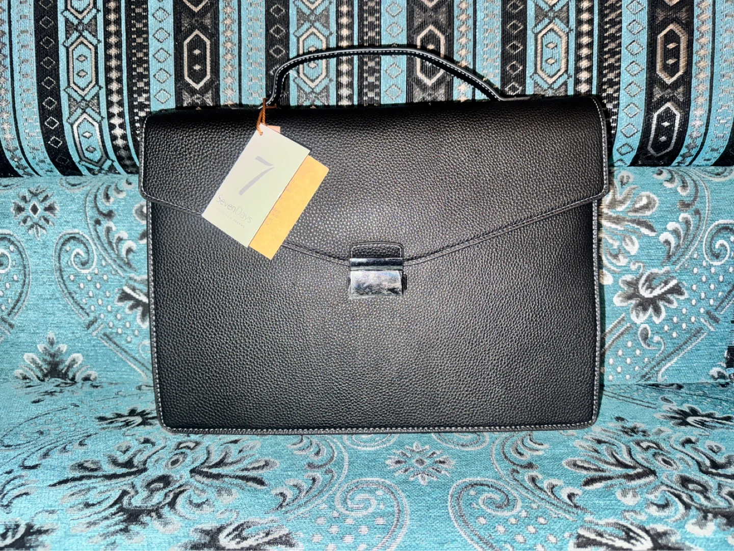 Seven Days Black Leather Briefcase
