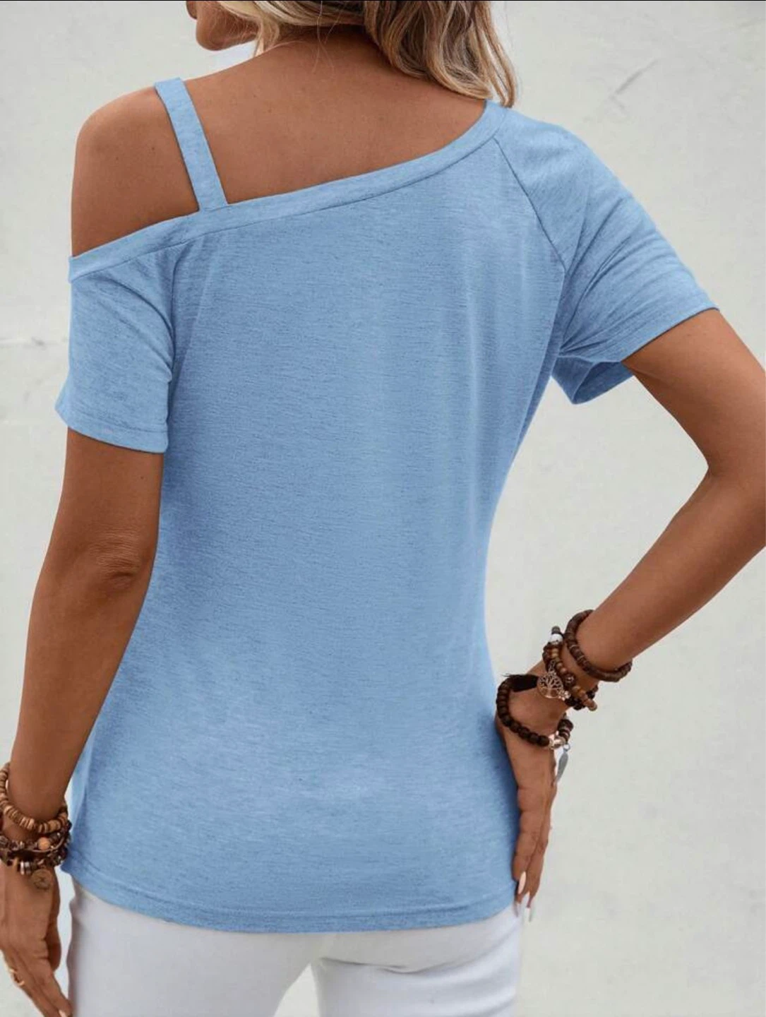 SHEIN Blue Cold Shoulder T-Shirt - photo 3
