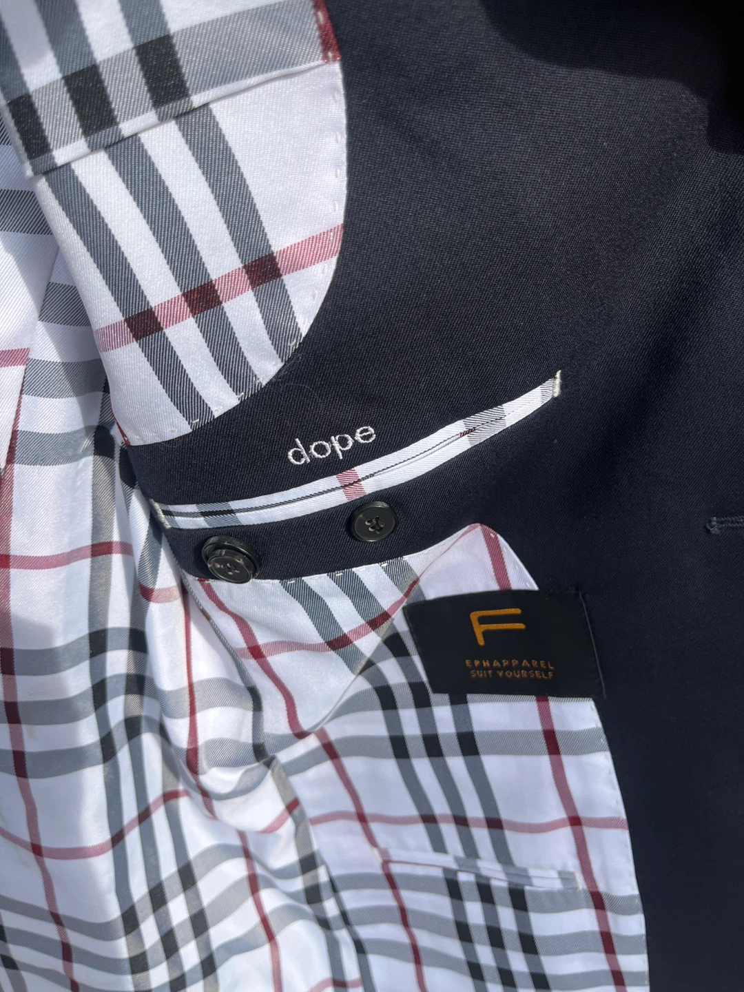 Black Suit Jacket with Plaid Lining - photo 2