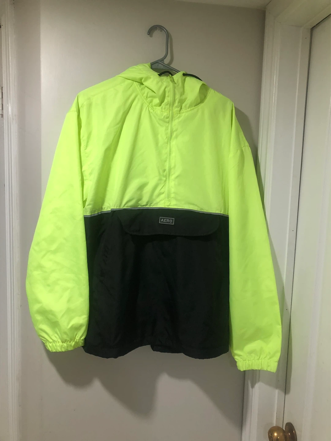 Aeropostale Neon Yellow Black Half-Zip Hooded Windbreaker Jacket - photo 4