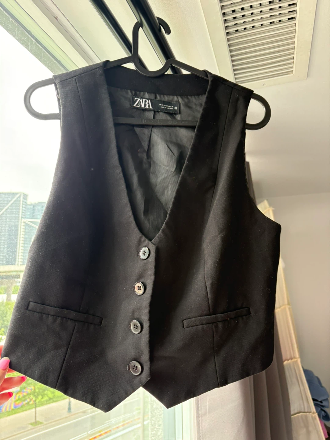 ZARA Black Button-Up Vest - Medium