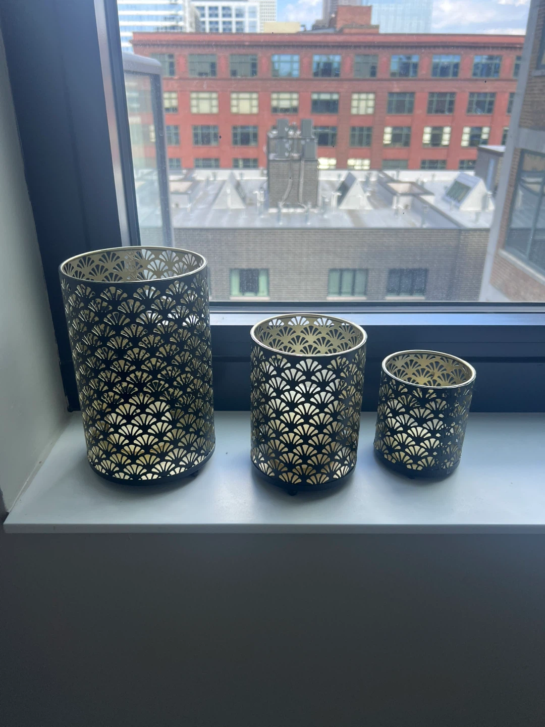 Set of 3 Metal Lanterns with Geometric Cutouts - photo 2