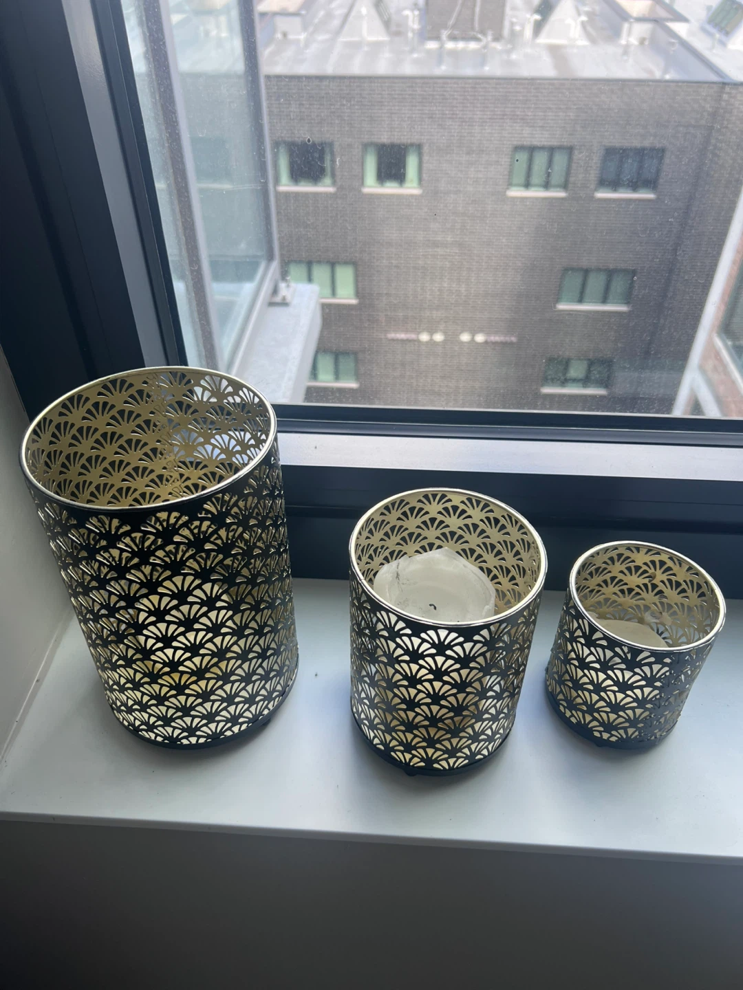 Set of 3 Metal Lanterns with Geometric Cutouts