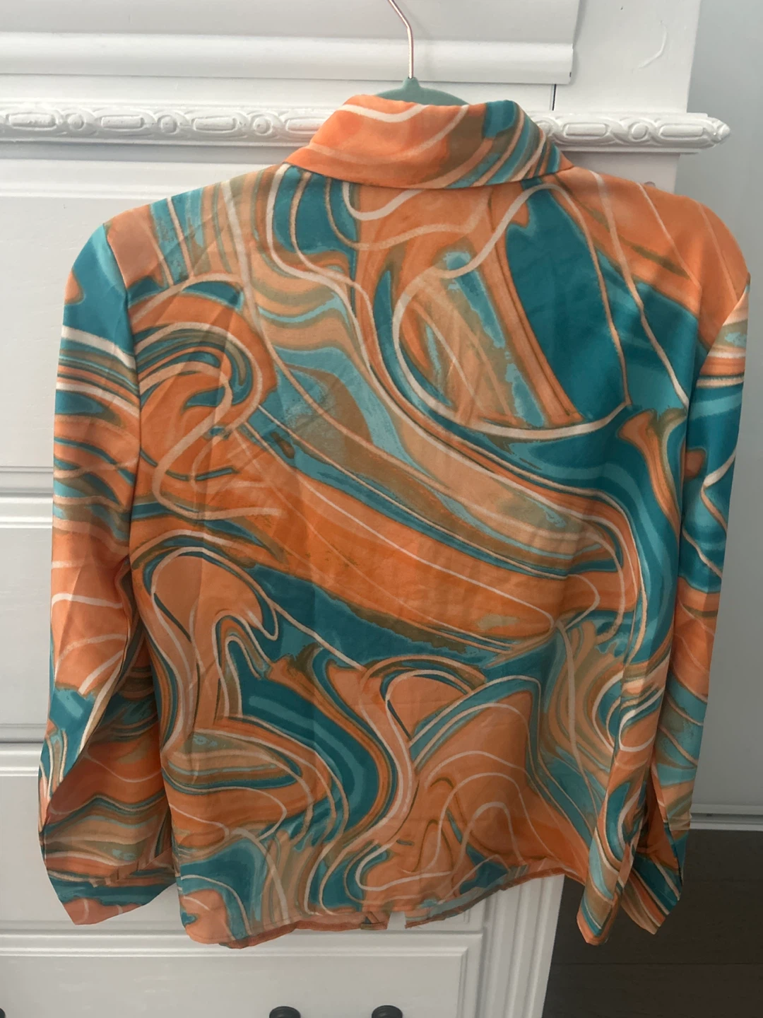 SHEIN Button-Up Shirt Orange/Teal Swirl Print - photo 2