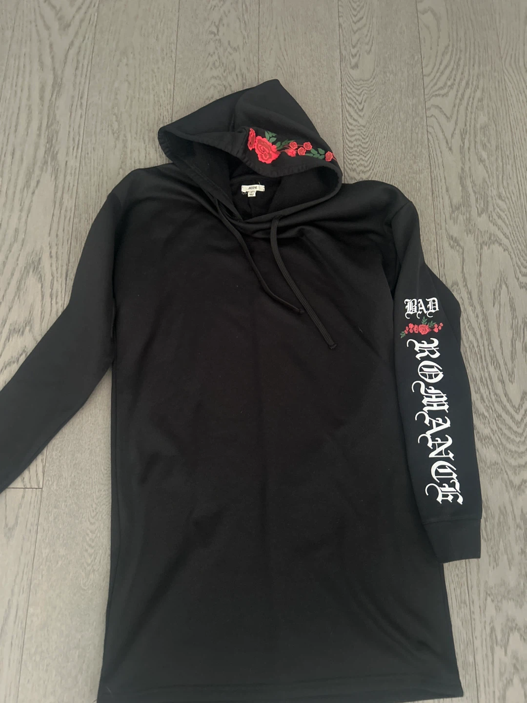 Ardene Black Hoodie Dress with Rose Embroidery