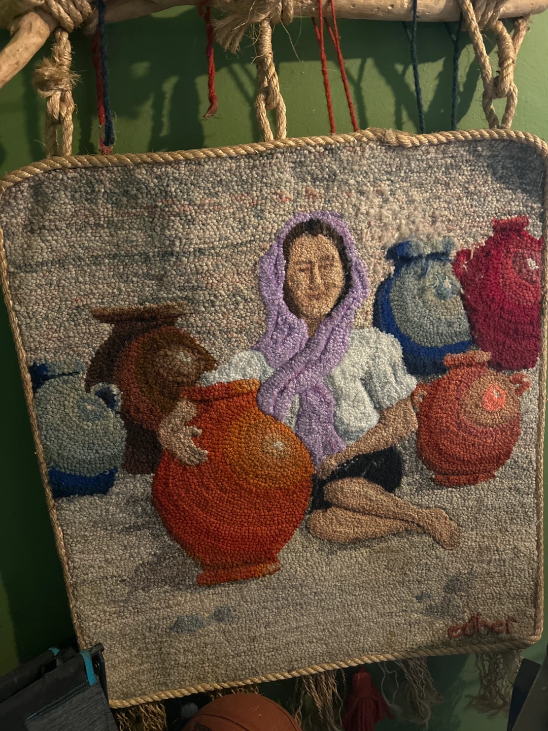 Tapestry Wall Hanging with Woman and Pottery - photo 2
