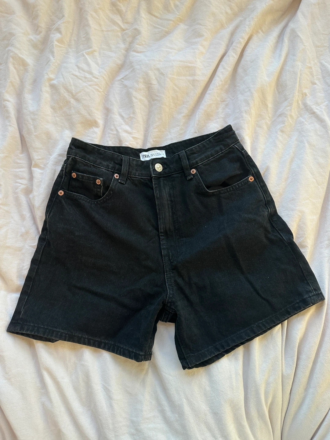 Zara Black Denim High-Waisted Shorts