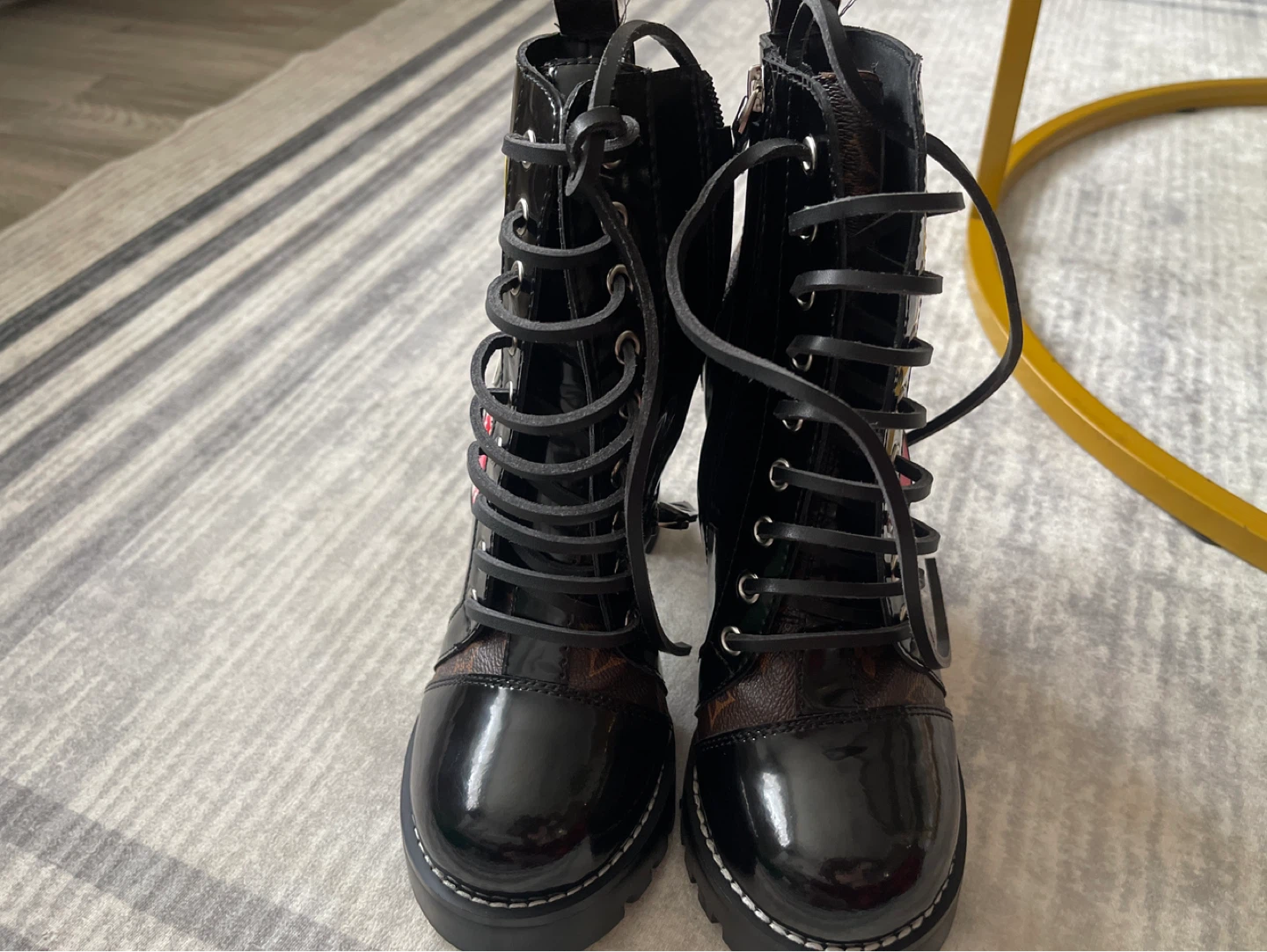 Louis Vuitton Black Patent Leather Lace-Up Boots - photo 4
