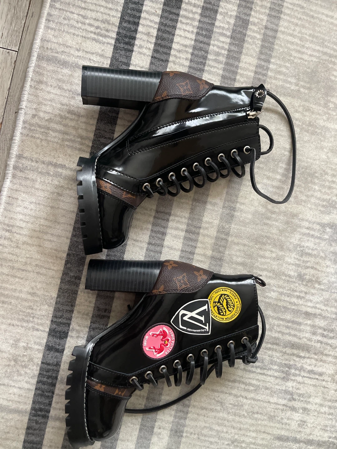 Louis Vuitton Black Patent Leather Lace-Up Boots - photo 3