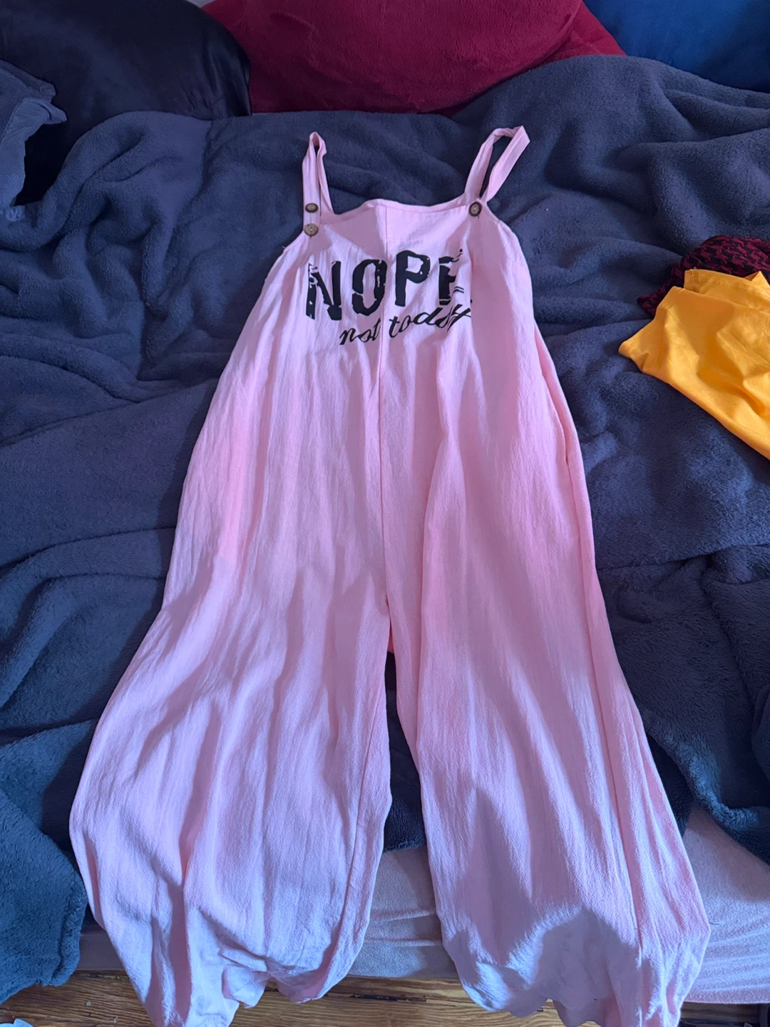 Pink Jumpsuit with "Nope not today" Graphic