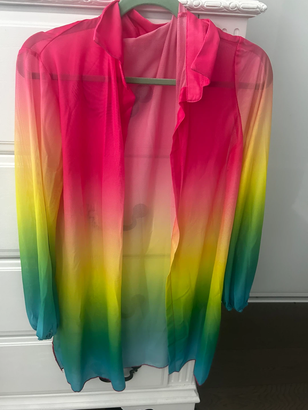 Sheer Rainbow Ombre Kimono Cover-Up - photo 3