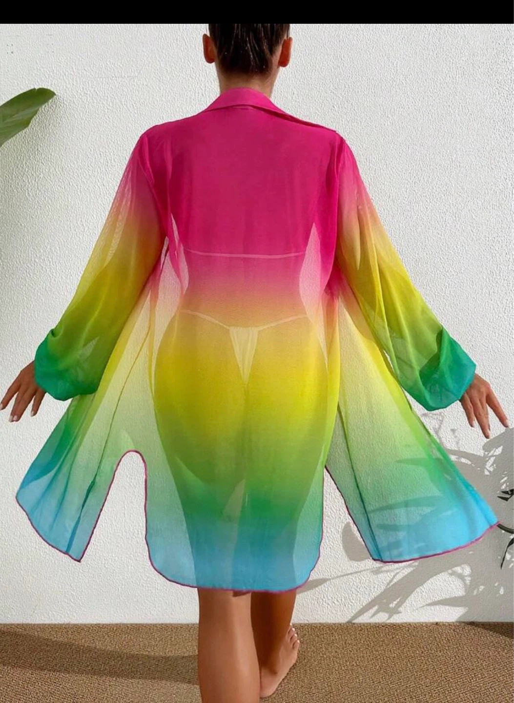 Sheer Rainbow Ombre Kimono Cover-Up - photo 2