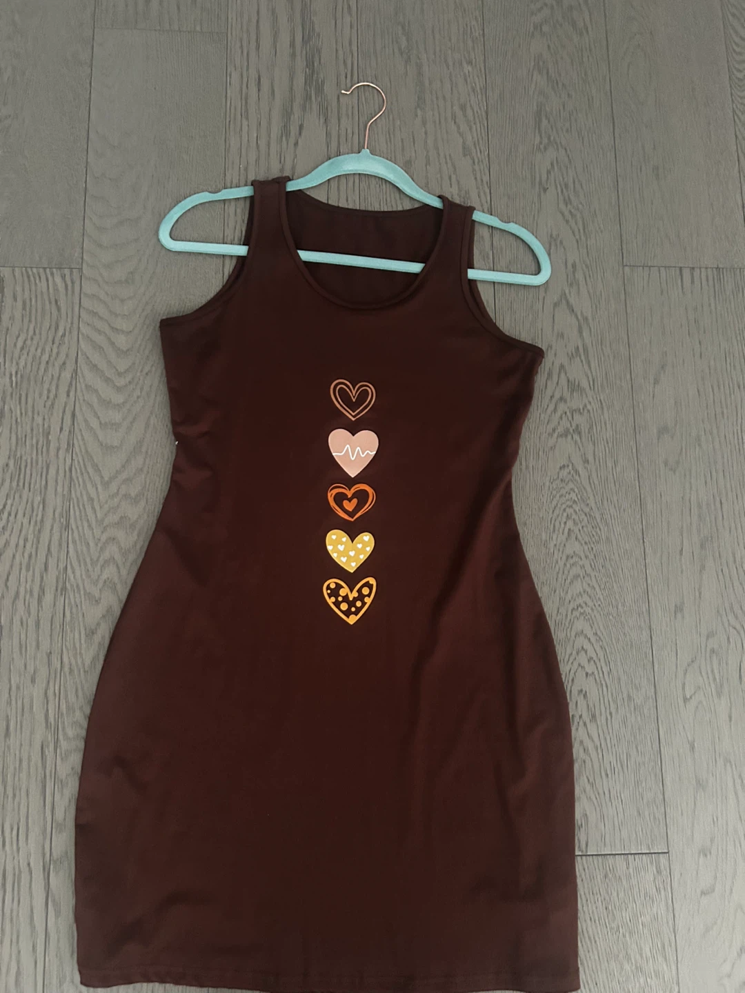 Brown Heart Print Tank Dress - SHEIN - photo 3