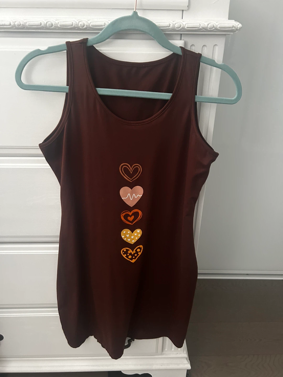 Brown Heart Print Tank Dress - SHEIN