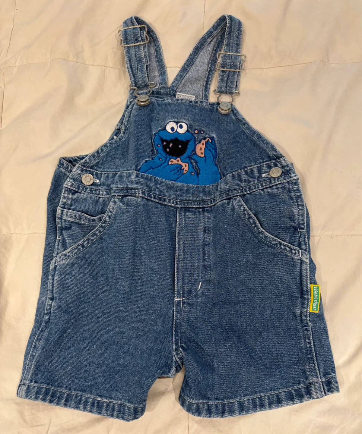 Vintage 90’s COOKIE MONSTER Sesame Street Denim Overalls 24M