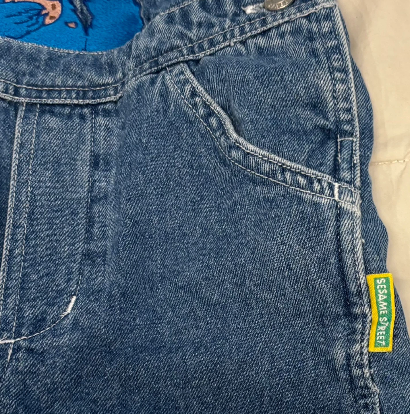 Vintage 90’s COOKIE MONSTER Sesame Street Denim Overalls 24M - photo 2