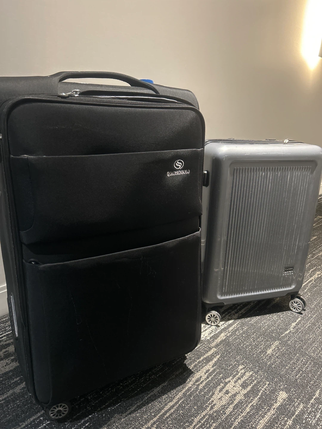Black checked and carry on Suitcase - photo 3