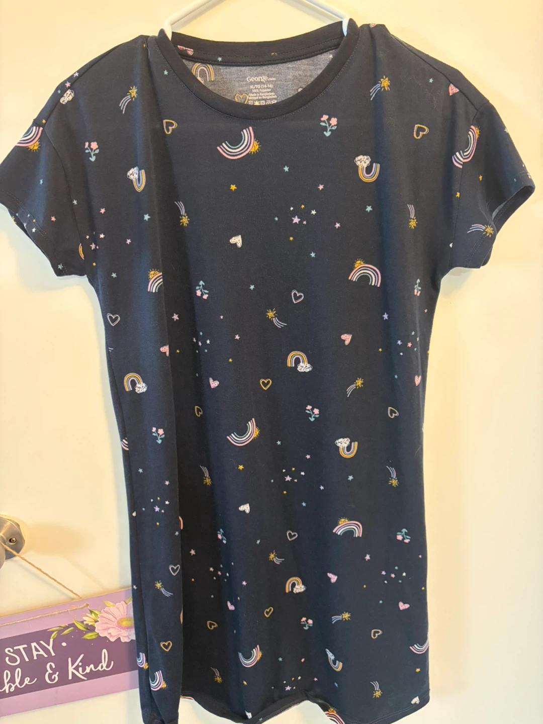 George Girls Rainbow Star Heart Print Nightgown XL/TG (14-16)