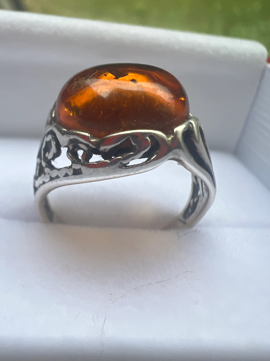 925 Sterling Silver Amber Ring