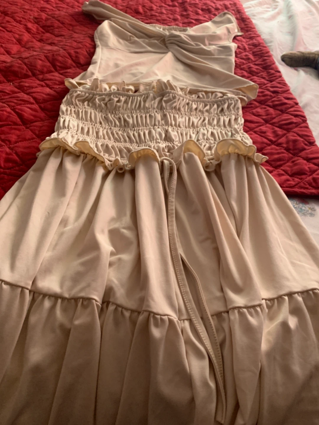 Cream Ruched Smocked Maxi Dress