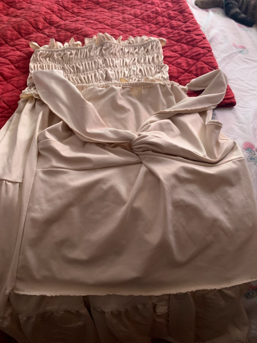 Cream Ruched Smocked Maxi Dress - photo 2