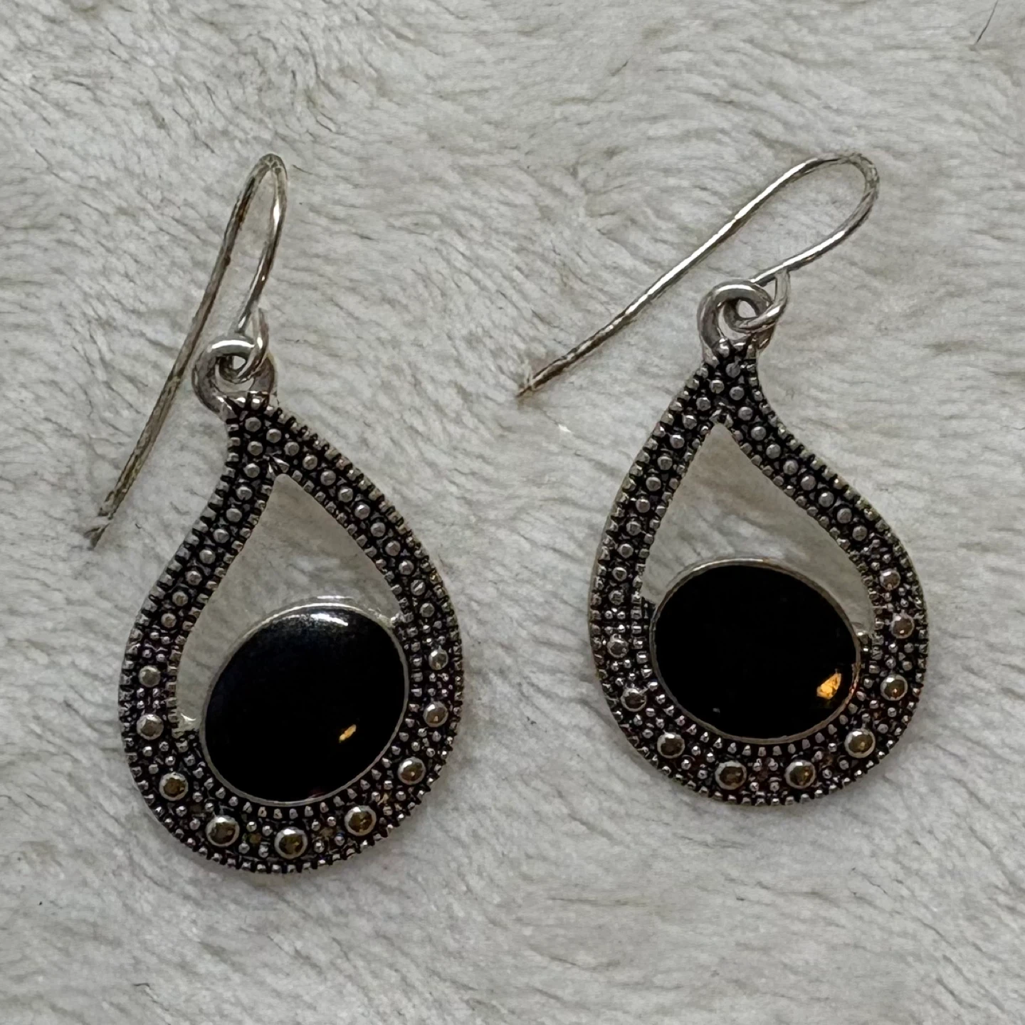 Denver Hayes Y2K Silver Black Enamel Dangle Earrings Teardrop - photo 4