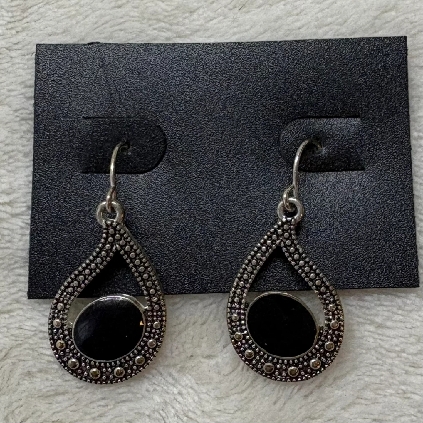 Denver Hayes Y2K Silver Black Enamel Dangle Earrings Teardrop - photo 2