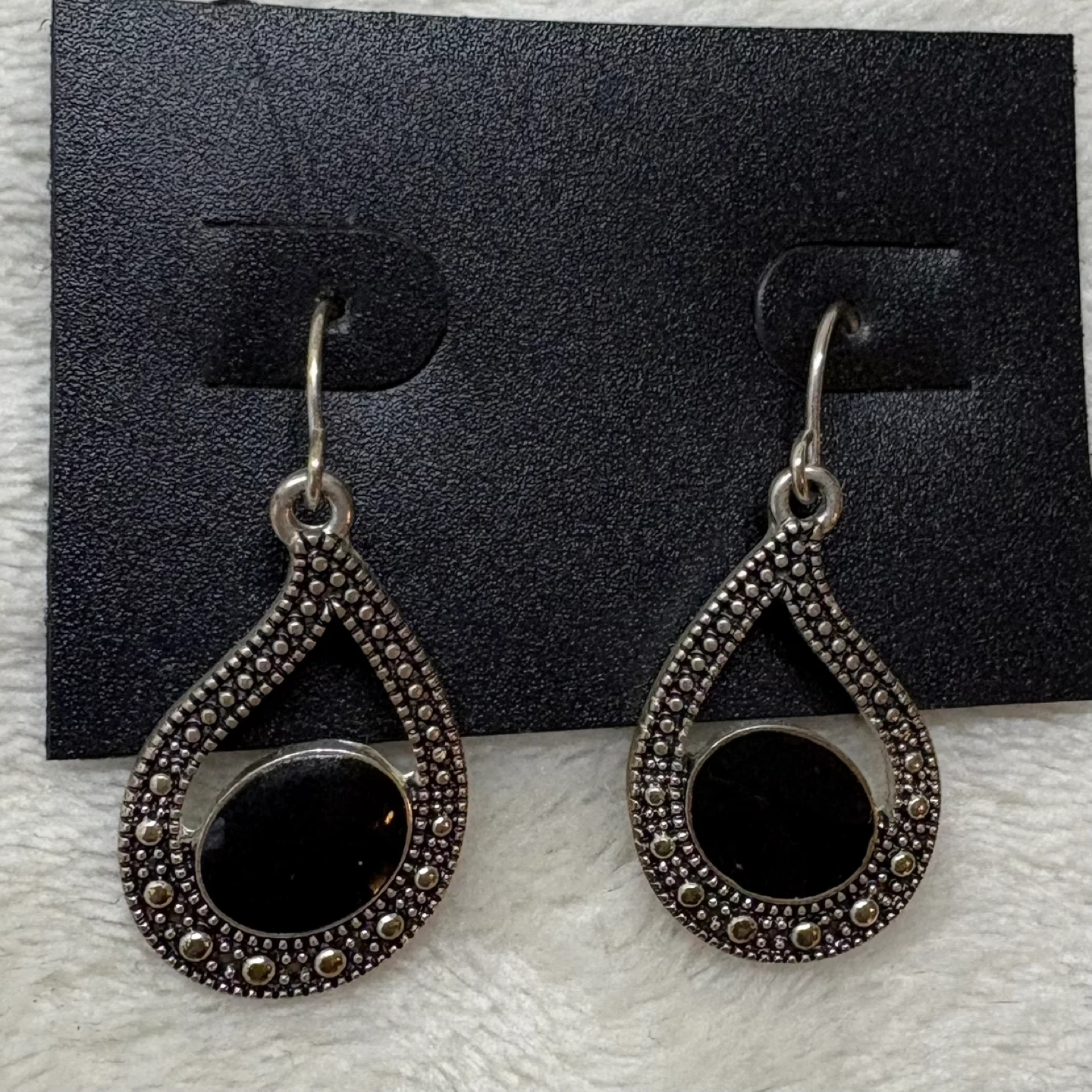 Denver Hayes Y2K Silver Black Enamel Dangle Earrings Teardrop - photo 3