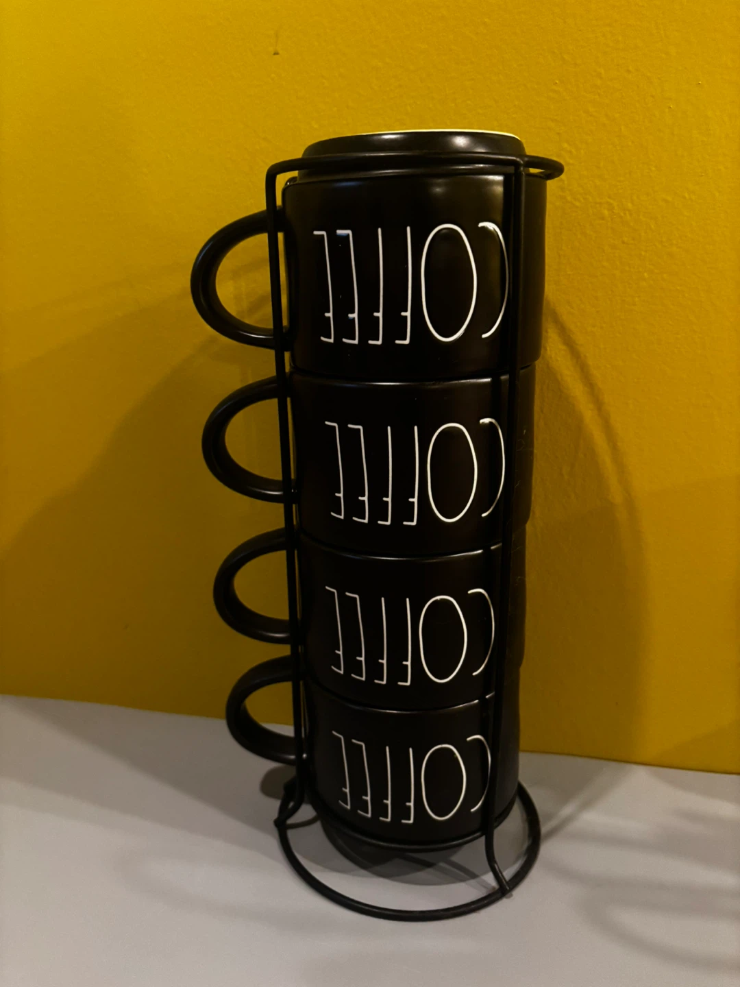 Rae Dunn "Coffee" Stackable Mugs Set with Rack - photo 3