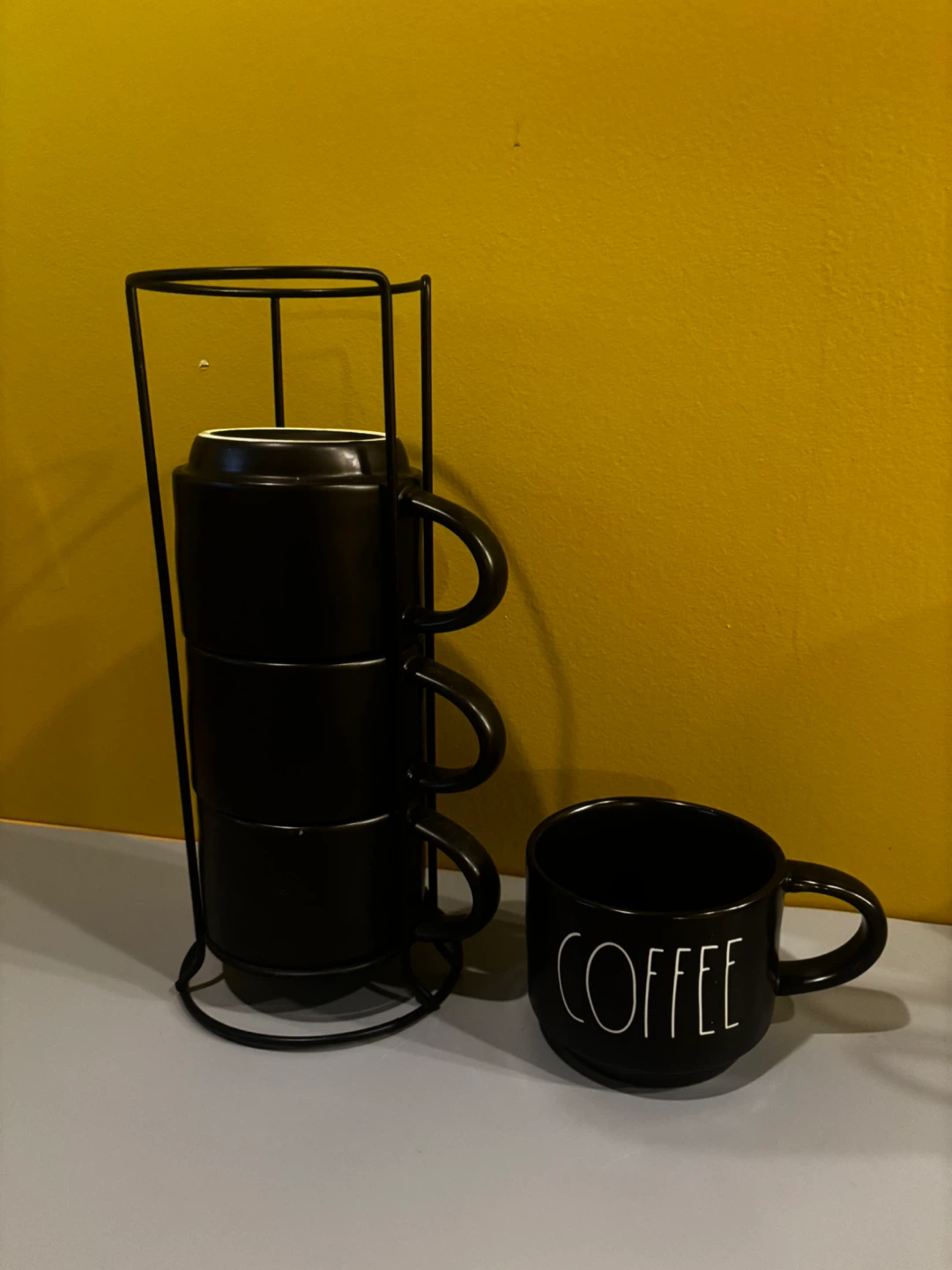 Rae Dunn "Coffee" Stackable Mugs Set with Rack - photo 5
