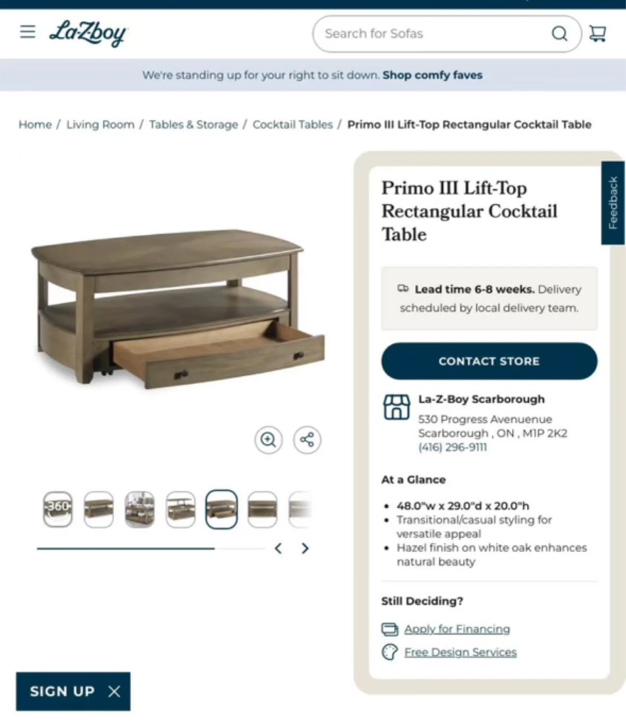 La-Z-Boy Primo III Lift-Top Rectangular Cocktail Table