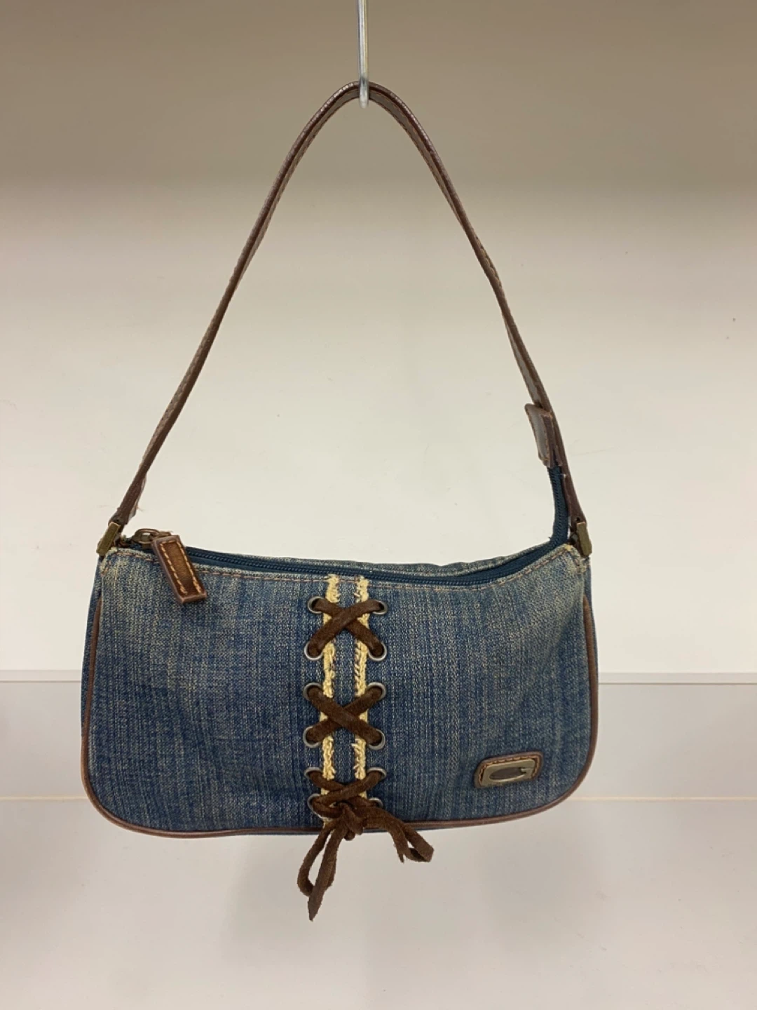 VTG Y2K GUESS Denim Baguette Bag w/ Lace-up Corset Detail