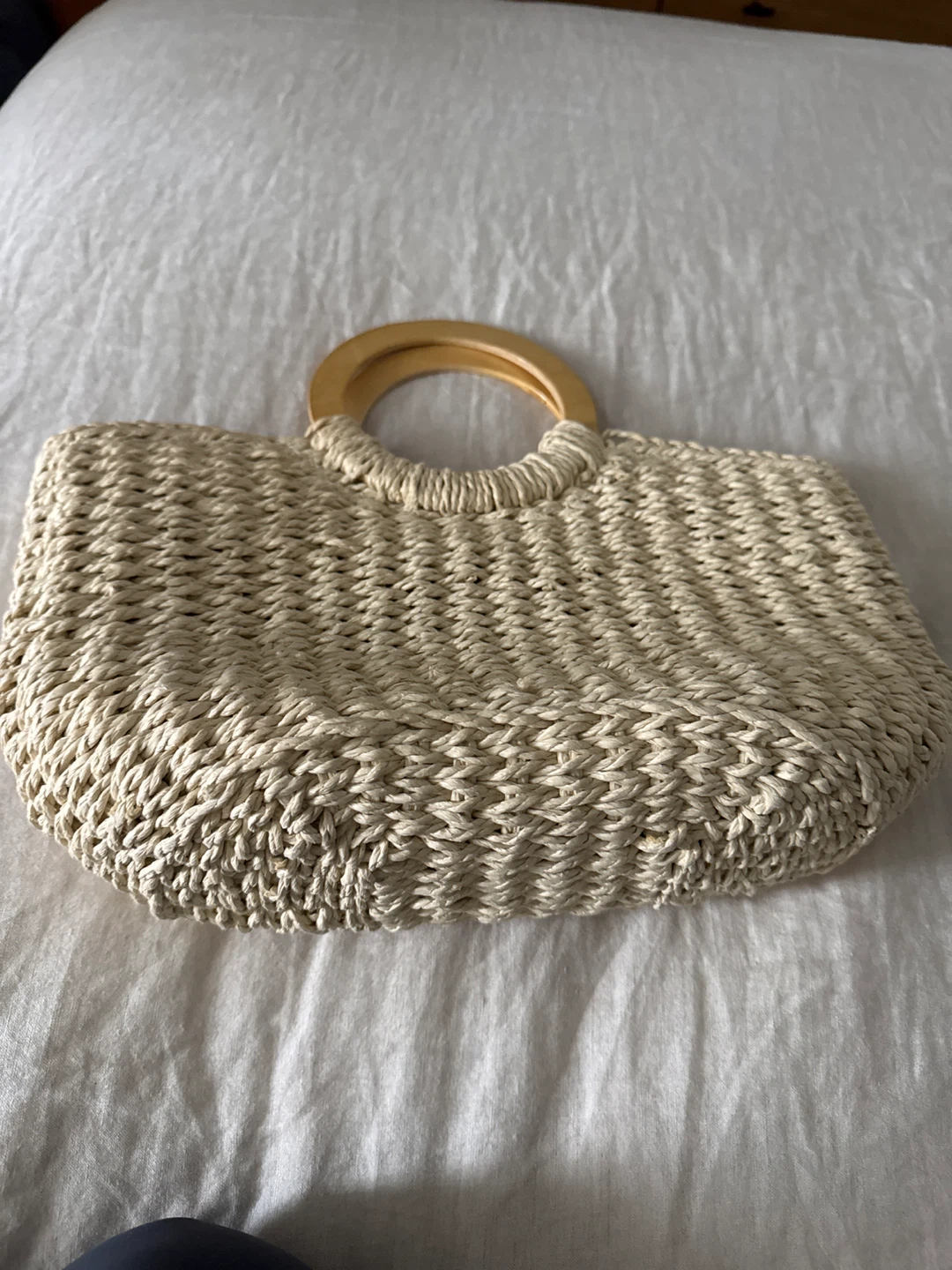 Straw Tote Bag with Wooden Handles - photo 2