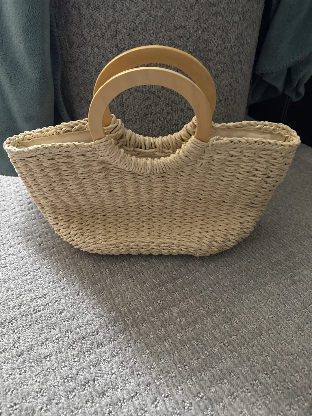 Straw Tote Bag with Wooden Handles - photo 4