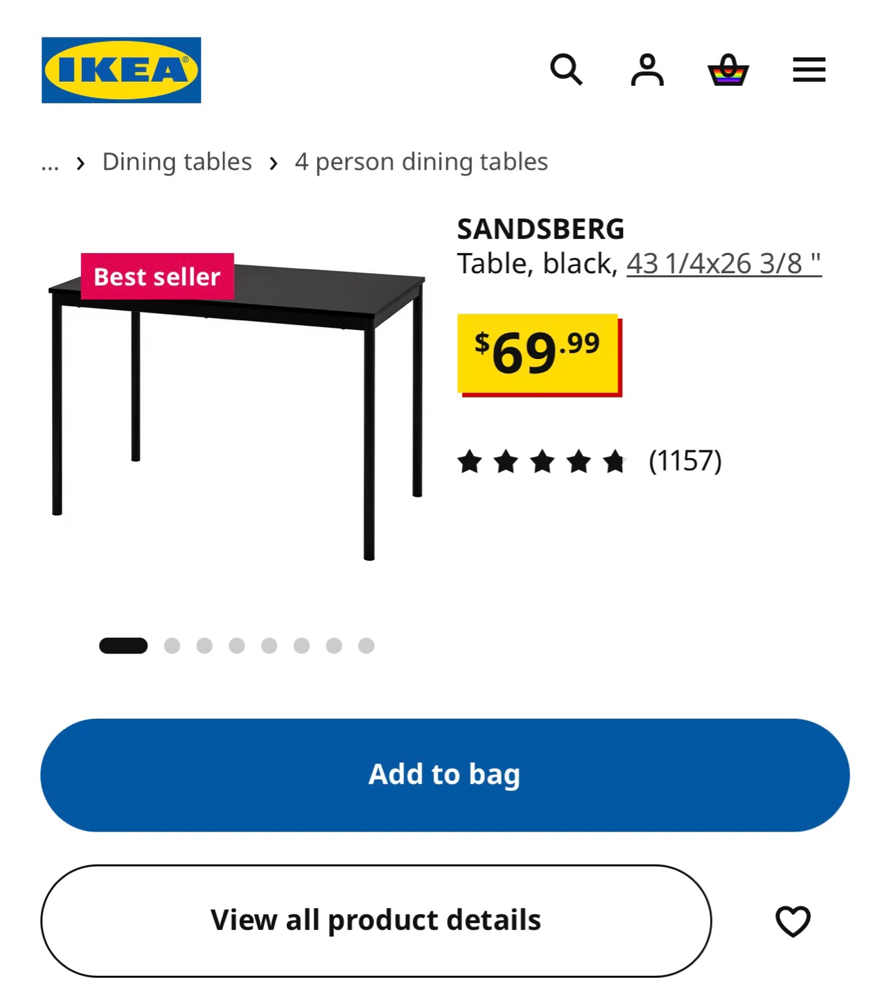 IKEA SANDSBERG Table, Black, 43 1/4" x 26 3/8" - photo 4