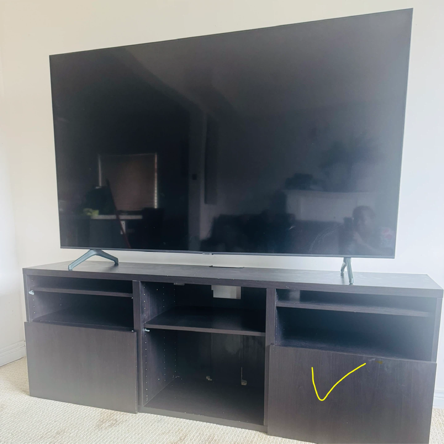 Dark Brown TV Stand with Shelves and Doors