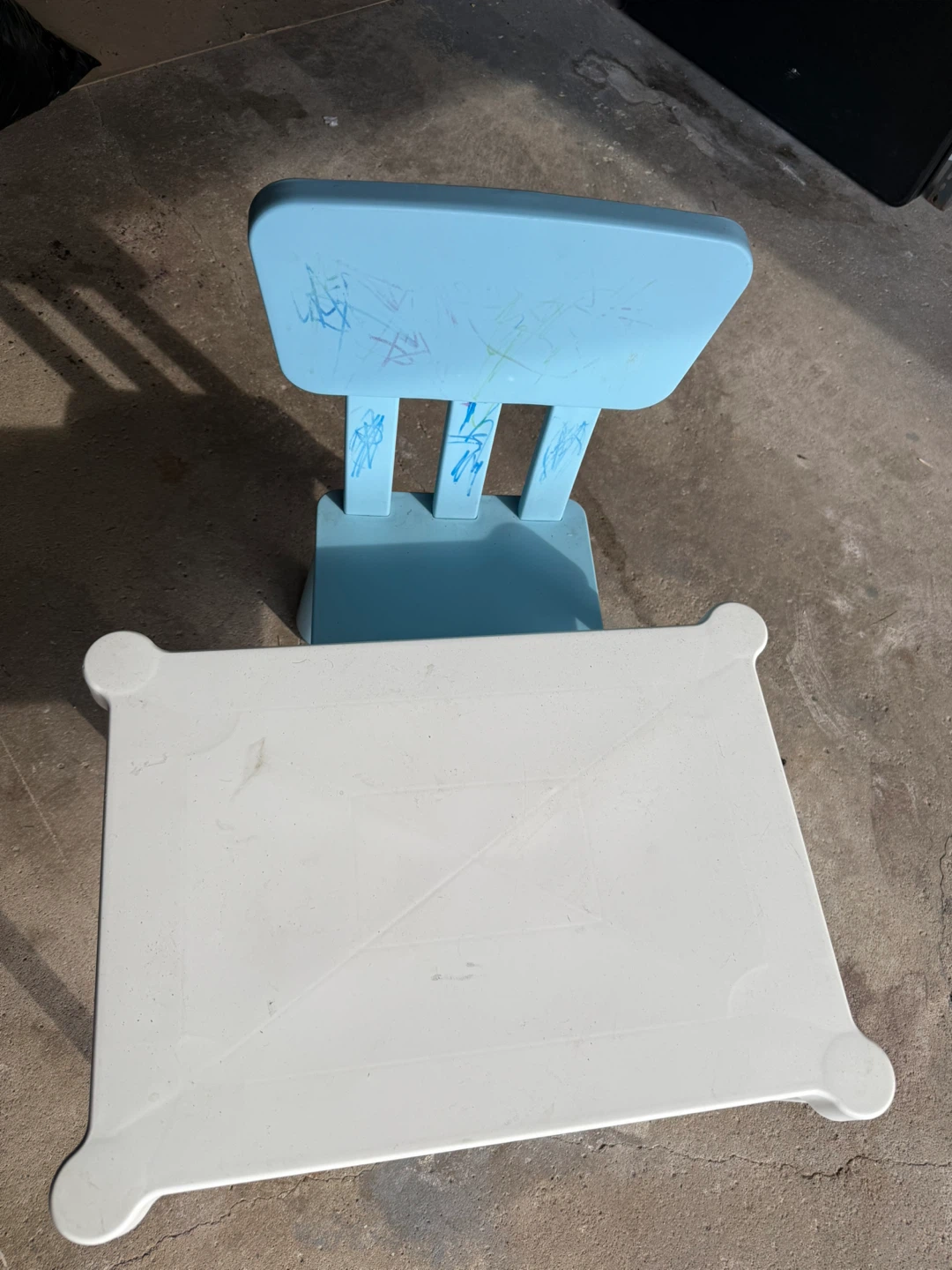 Blue and White Plastic Children's Desk and Chair Set