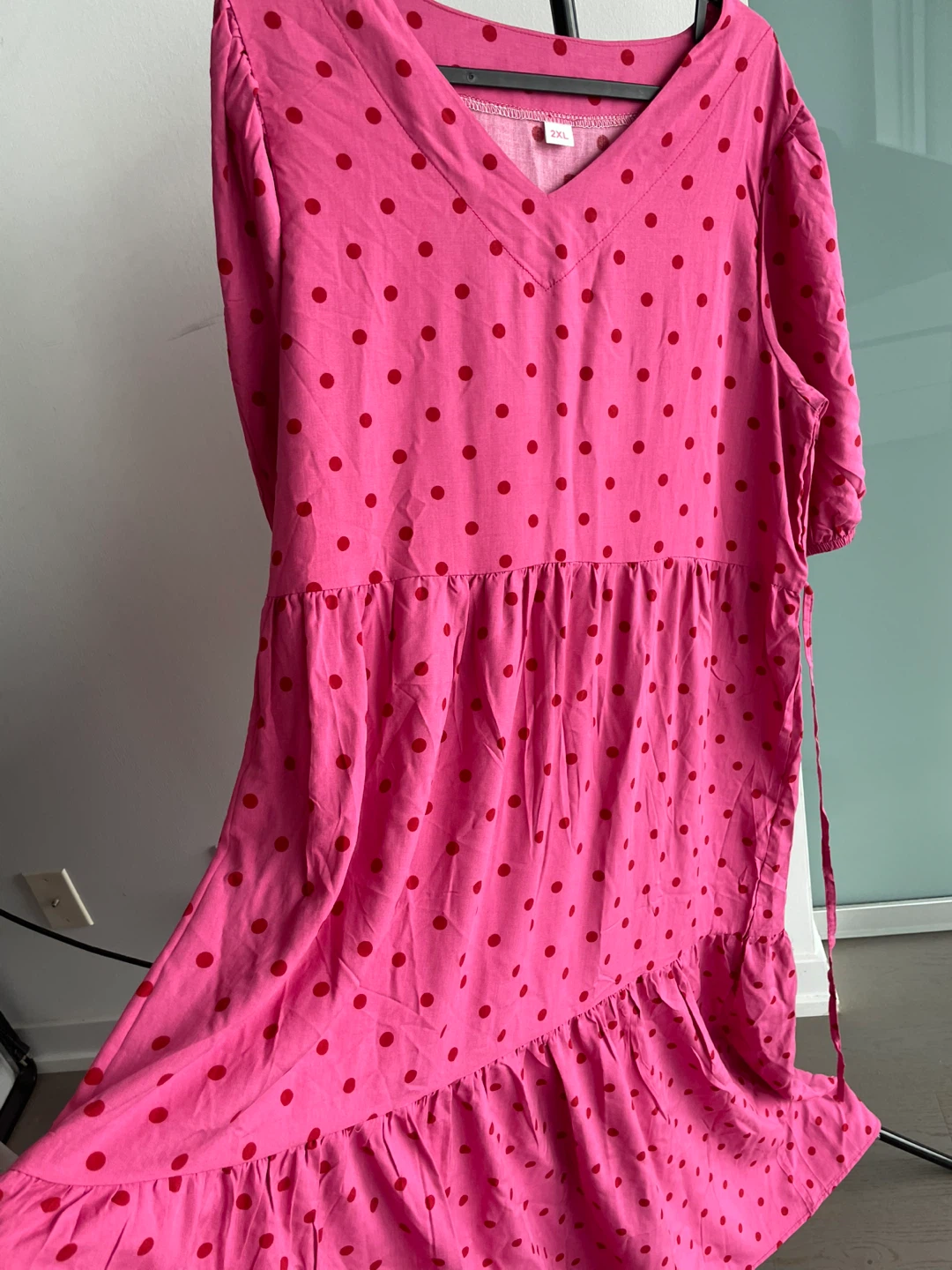 🆕 Pink Polka Dot Tiered Maxi Dress, size 2XL - photo 4