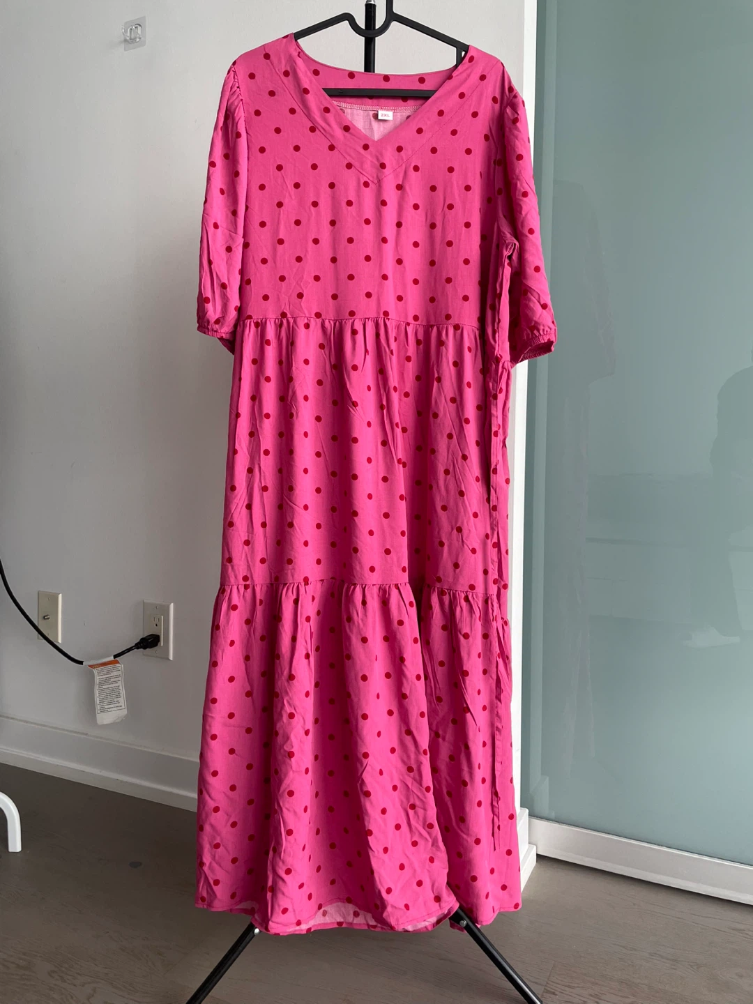 🆕 Pink Polka Dot Tiered Maxi Dress, size 2XL