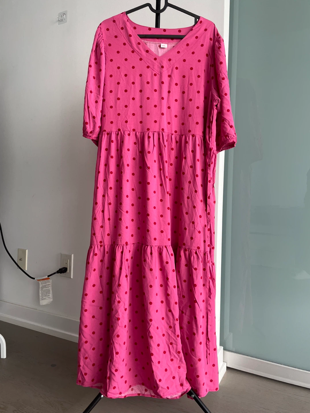 🆕 Pink Polka Dot Tiered Maxi Dress, size 2XL - photo 5