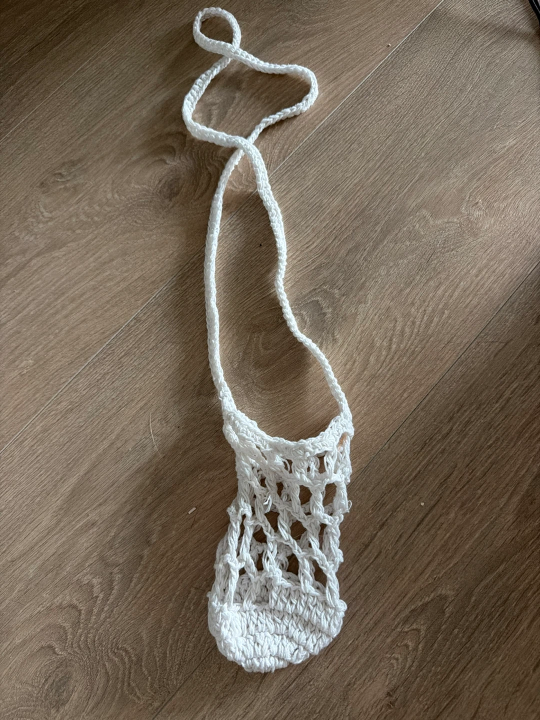 White Crochet Bottle Holder Bag with Strap