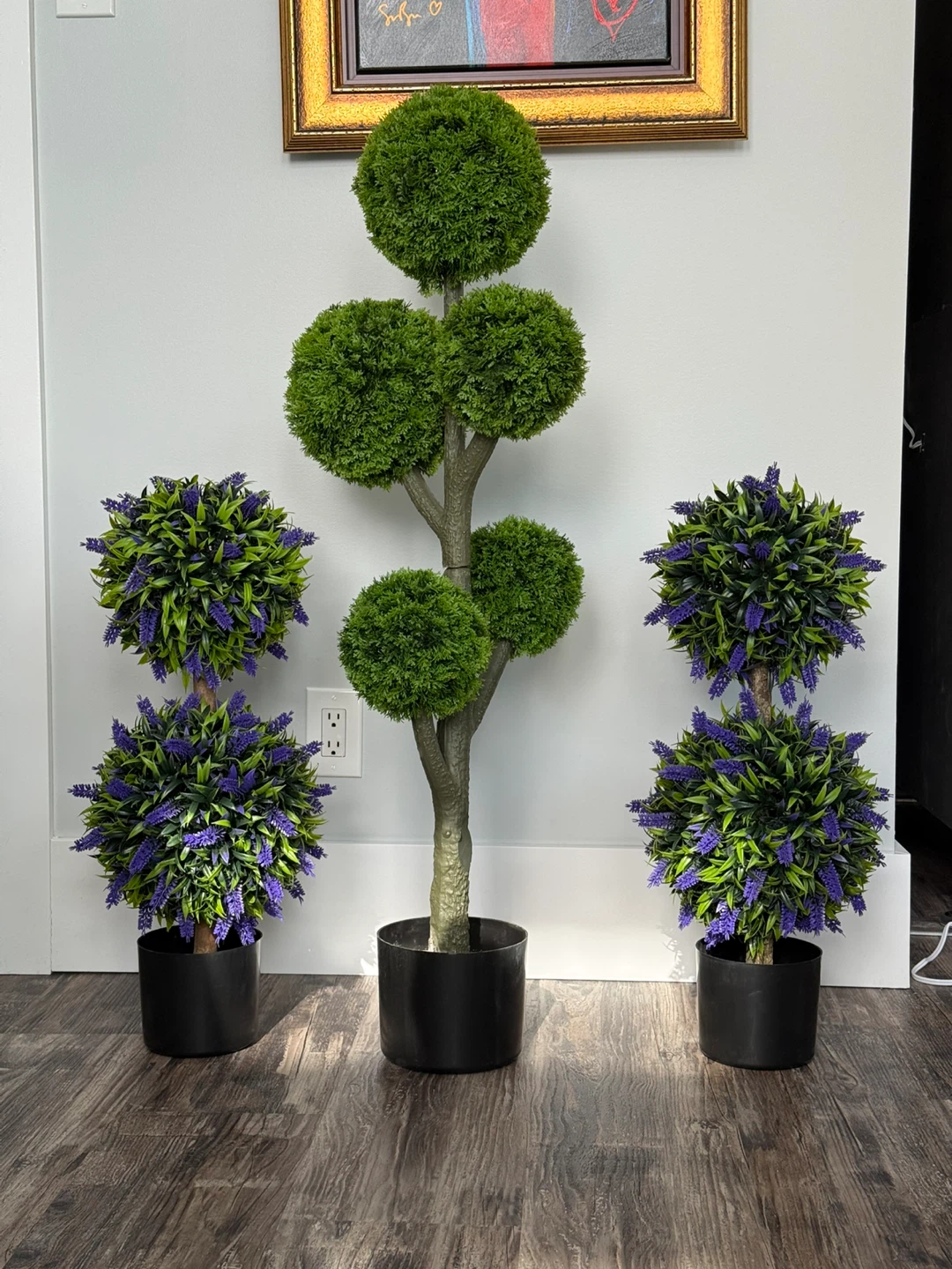 Artificial Topiary Trees (12 lavender & 2 five-tier cedars)