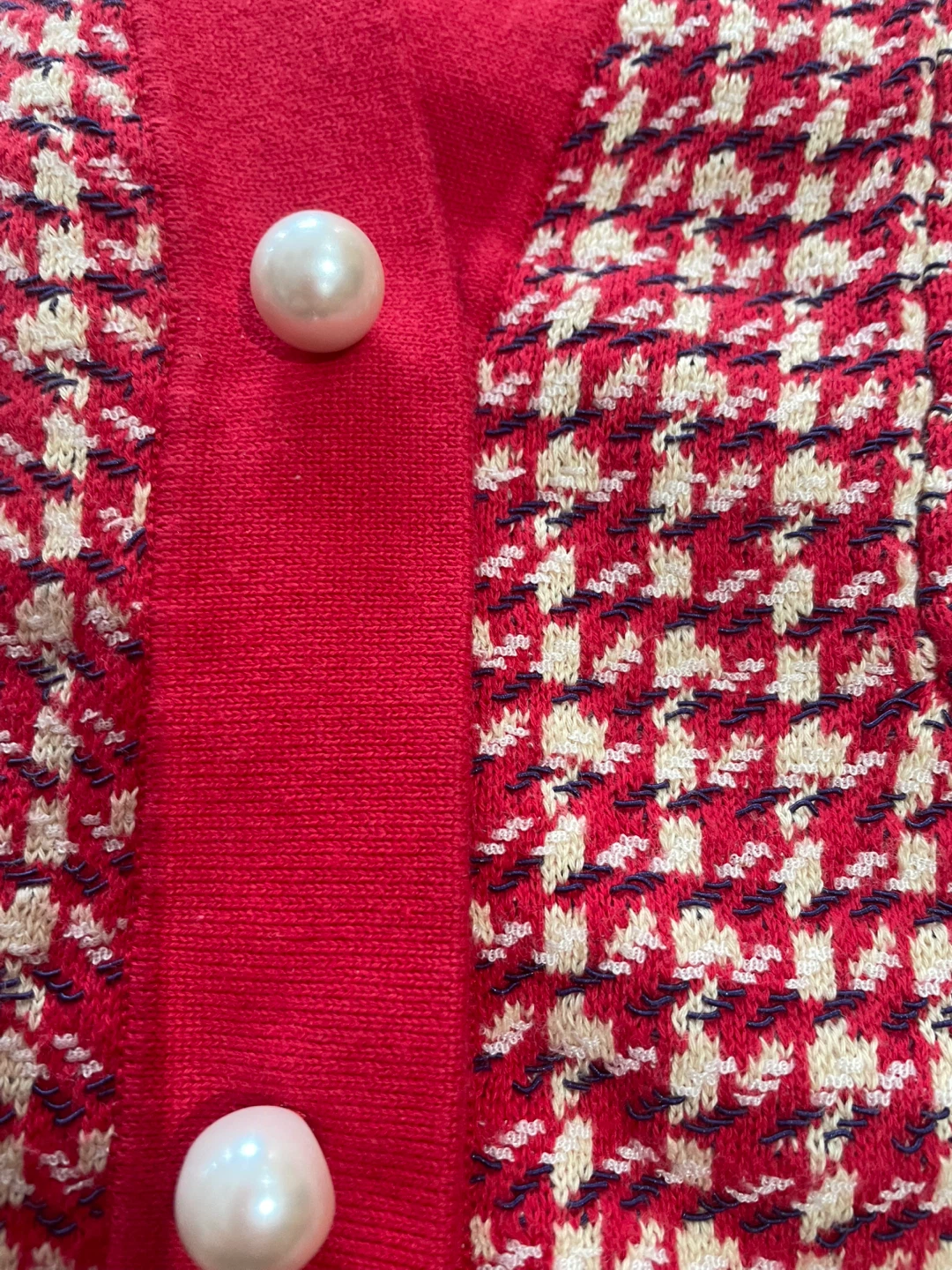 Sandro Paris Red Houndstooth Cardigan with Pearl Buttons - photo 2