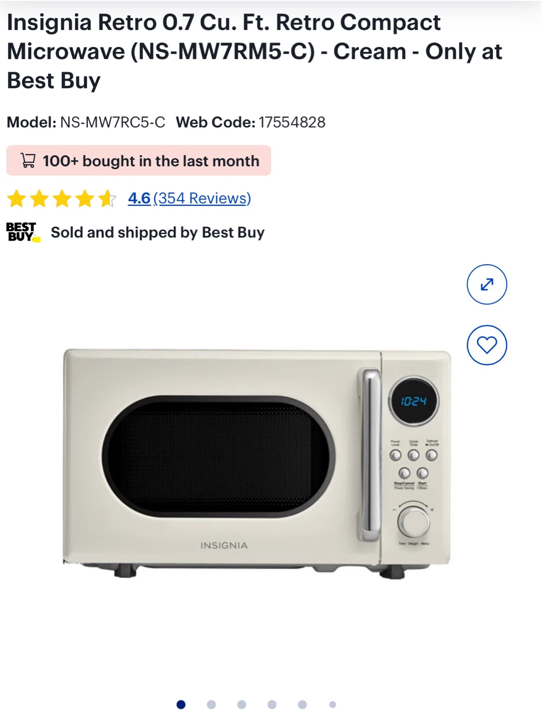 Insignia Retro 0.7 Cu. Ft. Compact Microwave - Cream - photo 4
