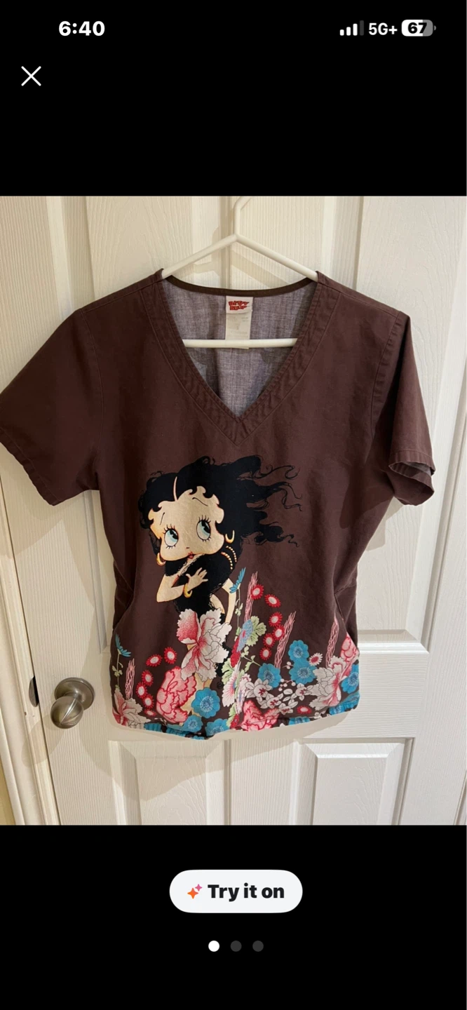 Betty Boop Brown Scrub Top Size S