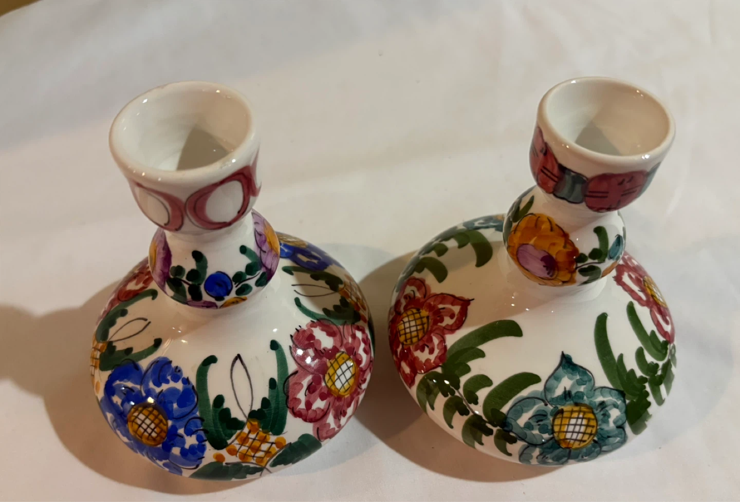 Pair of Vintage Antique Handmade Floral Candlesticks - photo 3